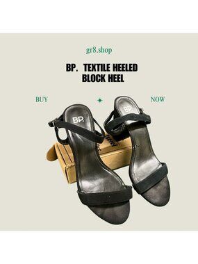 BP. Womens Black Textile Heeled Block Sandal 7.5